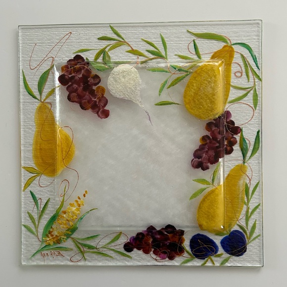 Art Glass Hand Painted & Signed Square Platter - Picture 6 of 6